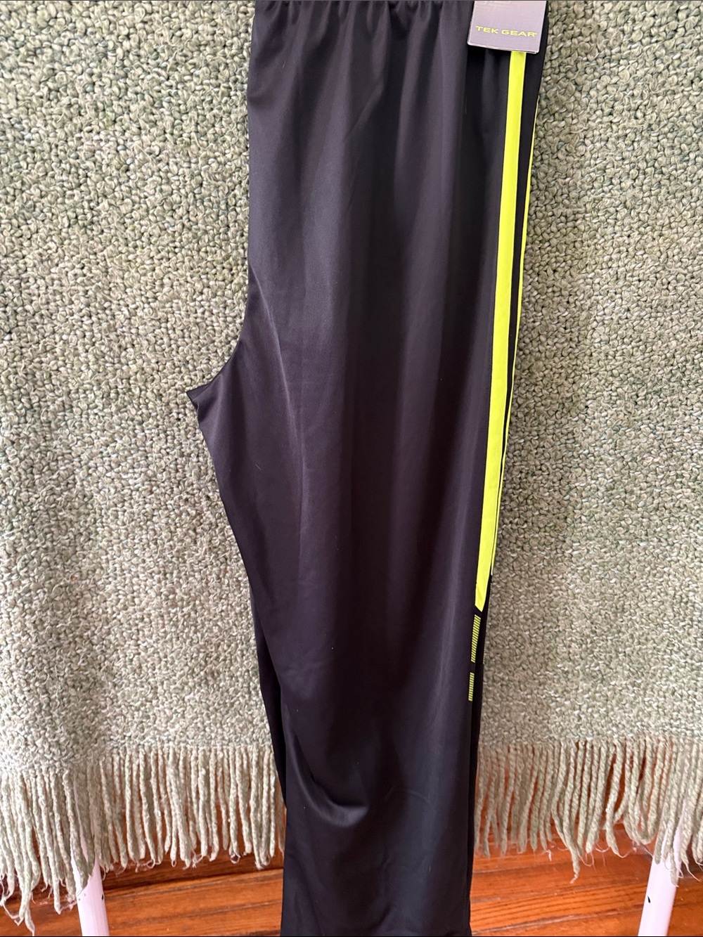 Black Tek Gear Athletic Pants with Neon Yellow Stripe